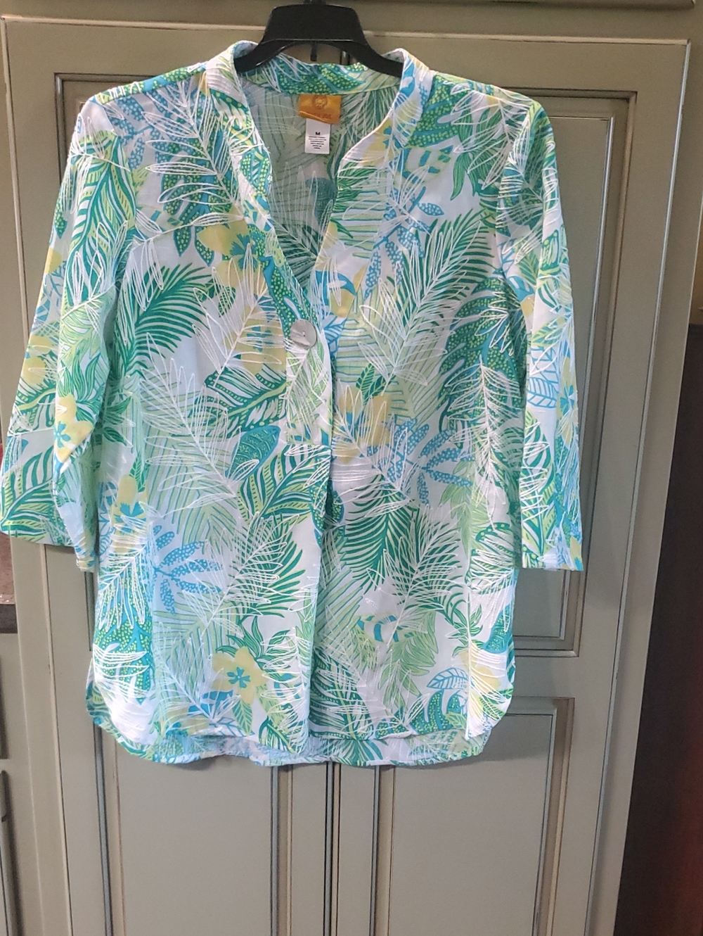 Ruby Rd. Tropical Leaf Button-Front Tunic in Green, White & Yellow